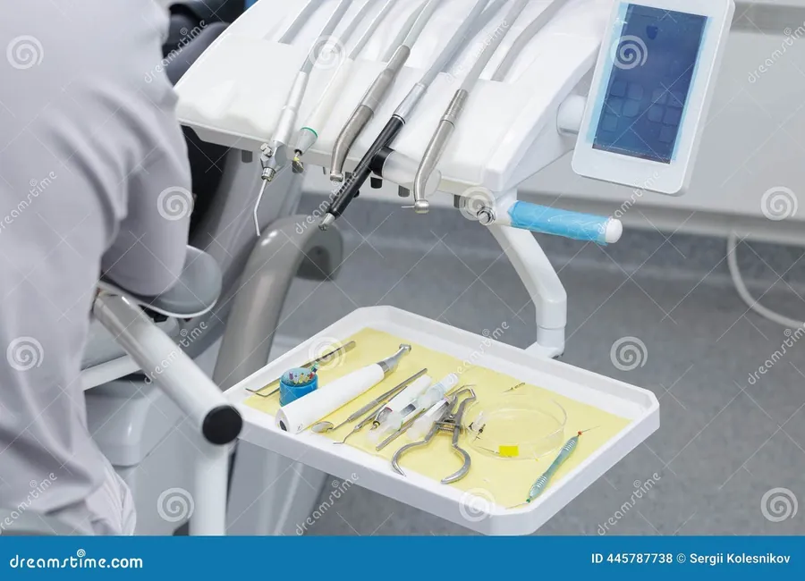 Sterile dental instruments arranged on a tray